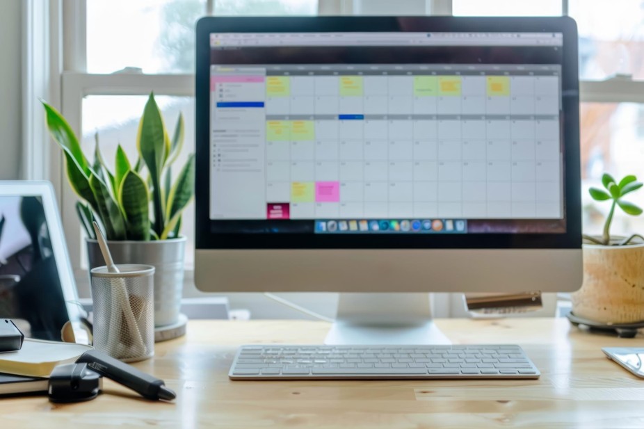 Person reviewing content audit schedule on calendar
