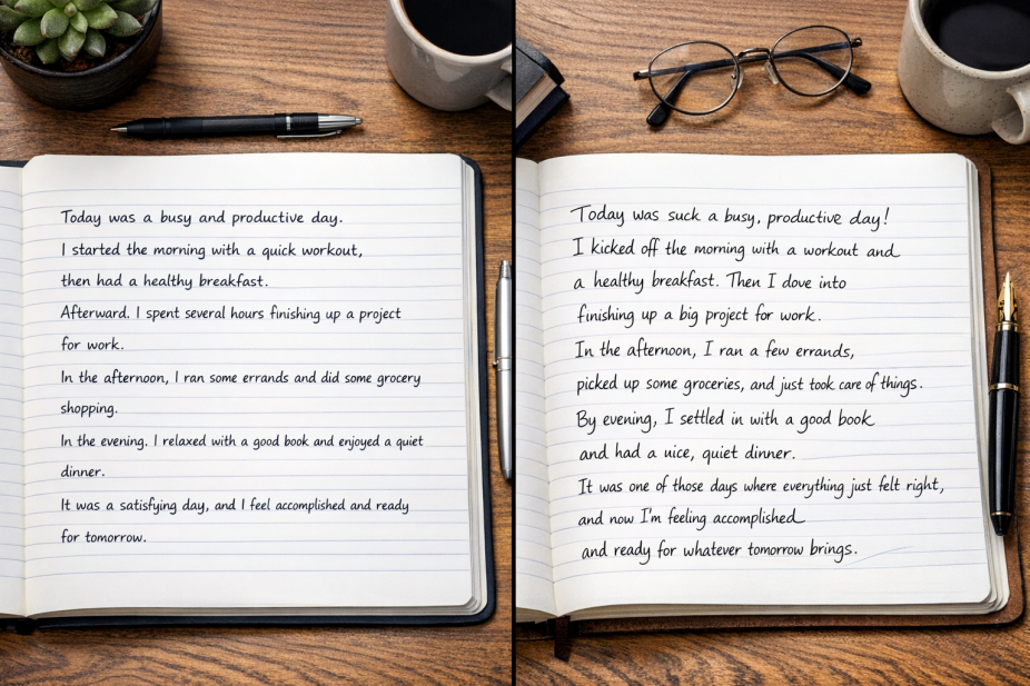 Varied sentence structures shown side by side