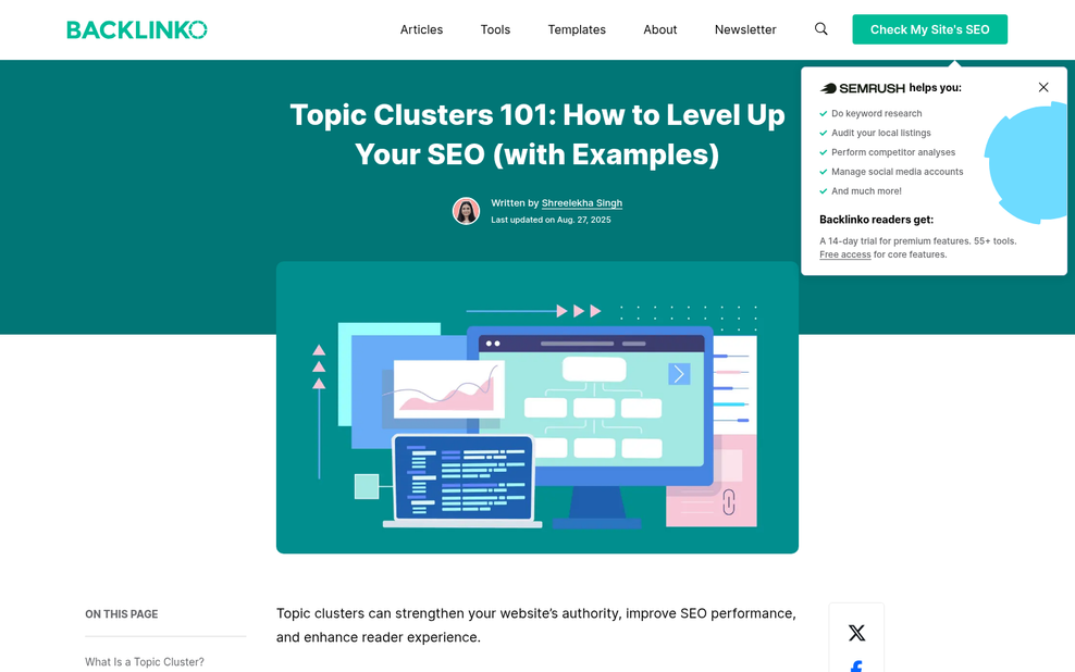 Structured data linking content cluster pages