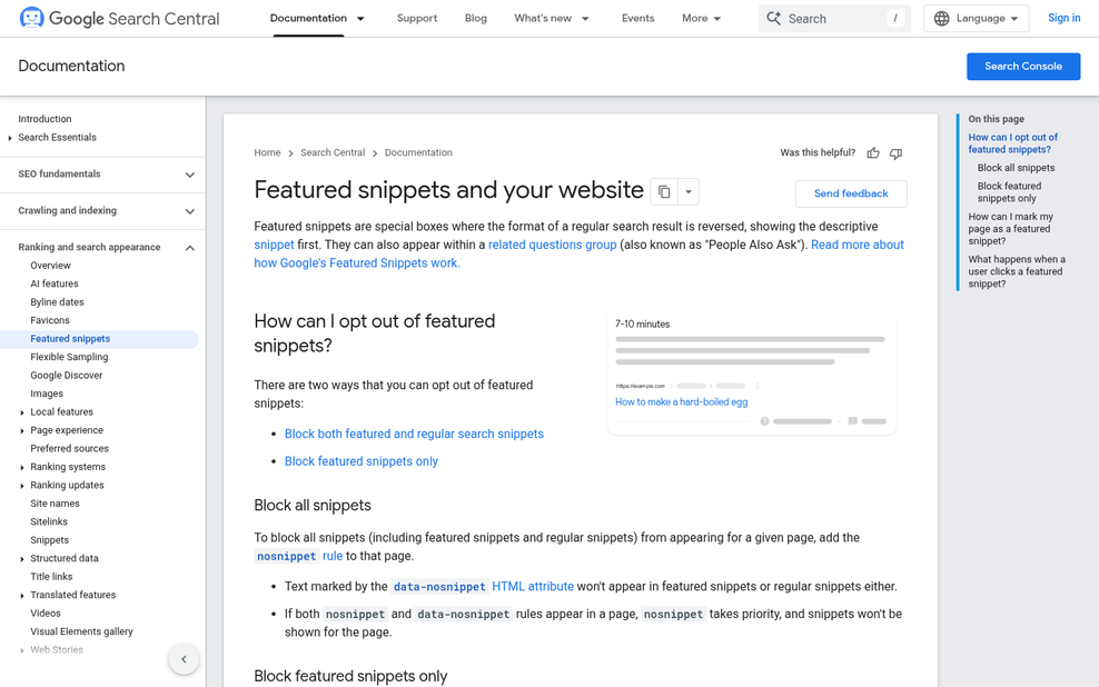 Google snippet box content formatting example